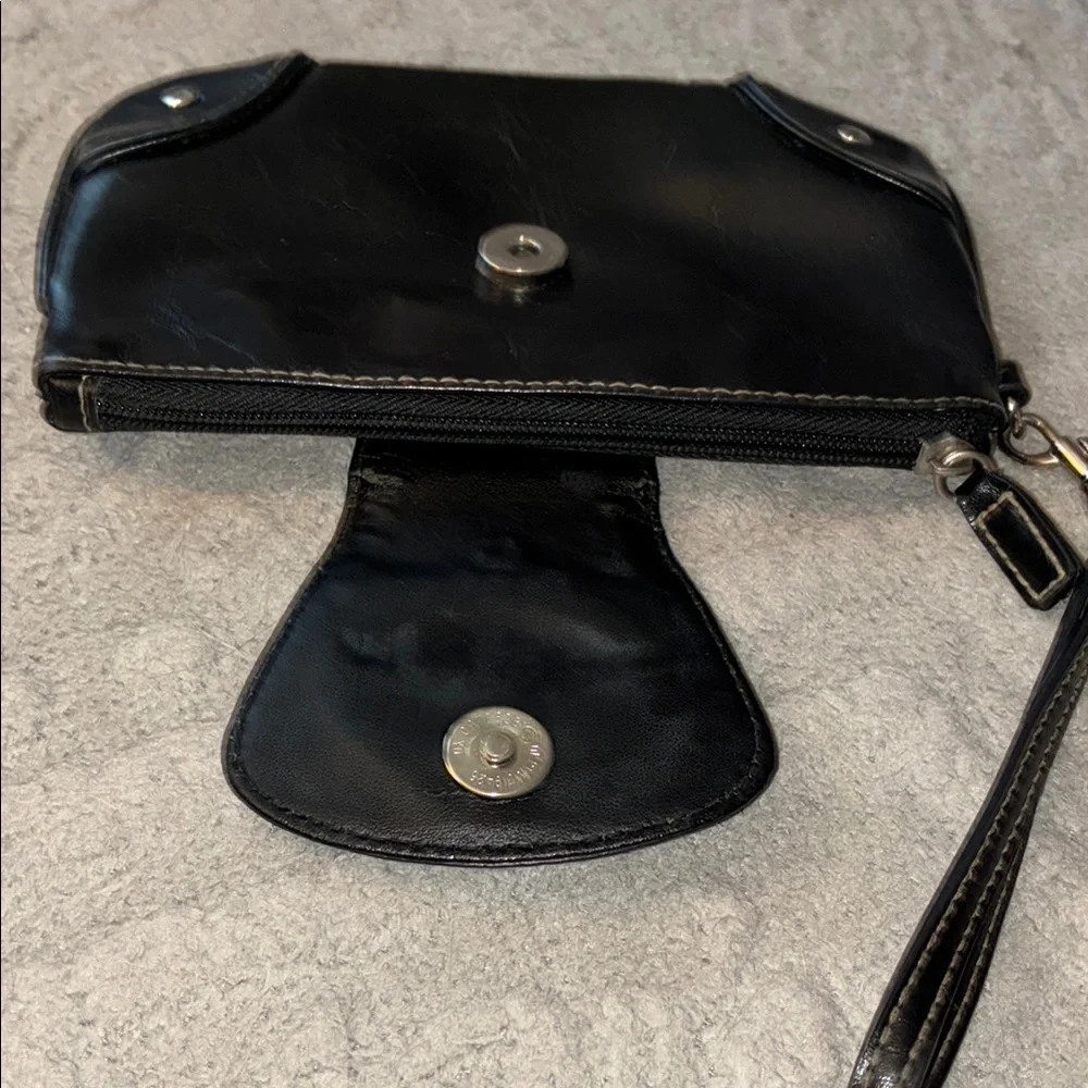 Elegant Black Clutch Wristlet with Silver Accents